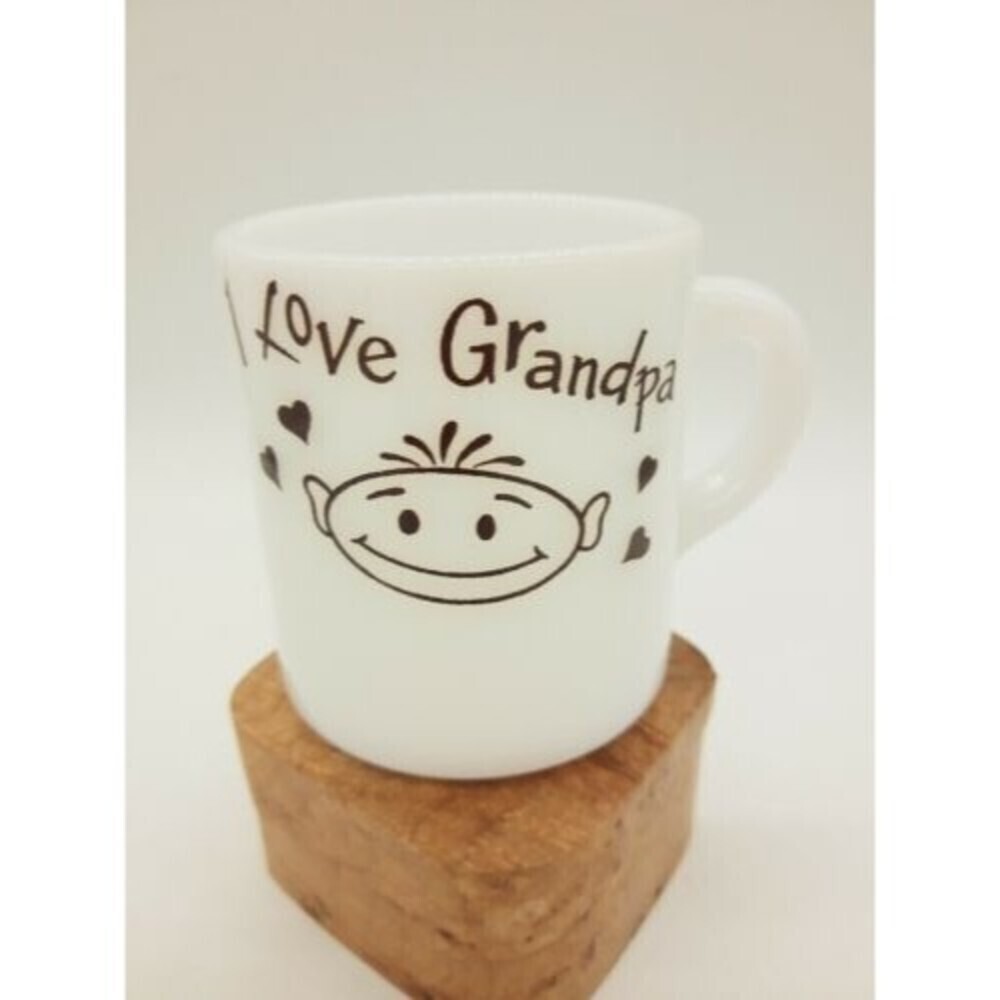 Hazel Atlas Milk Glass Mug I LOVE GRANDPA COFFEE TEA CUP MUG